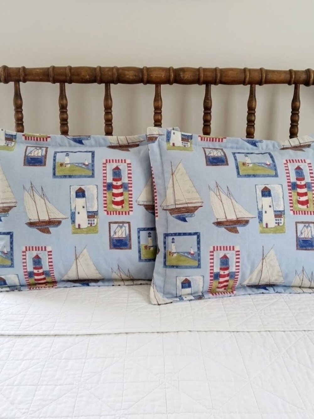 WESTPOINT STEVENS Standard Pillow Shams Sailboat Lighthouses Covers Vintage PAIR